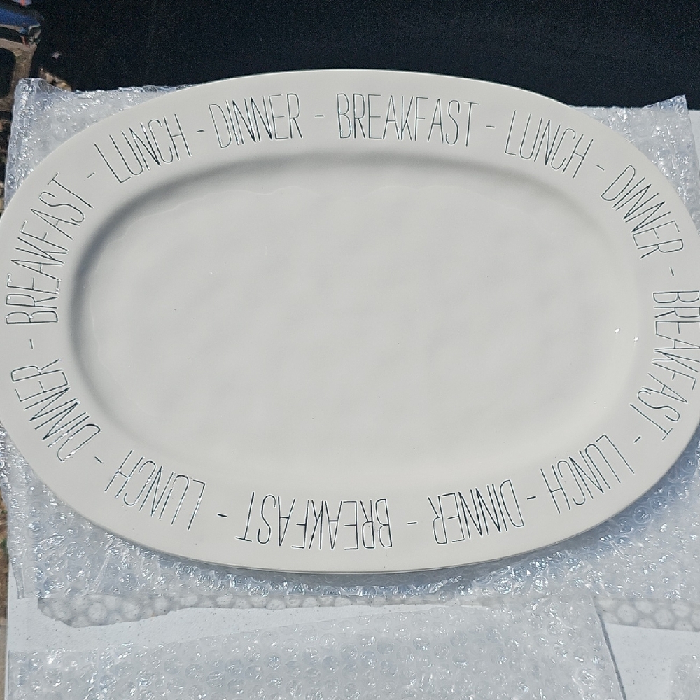 Pier 1 White Ceramic Serveware Platter with Embossed Rim